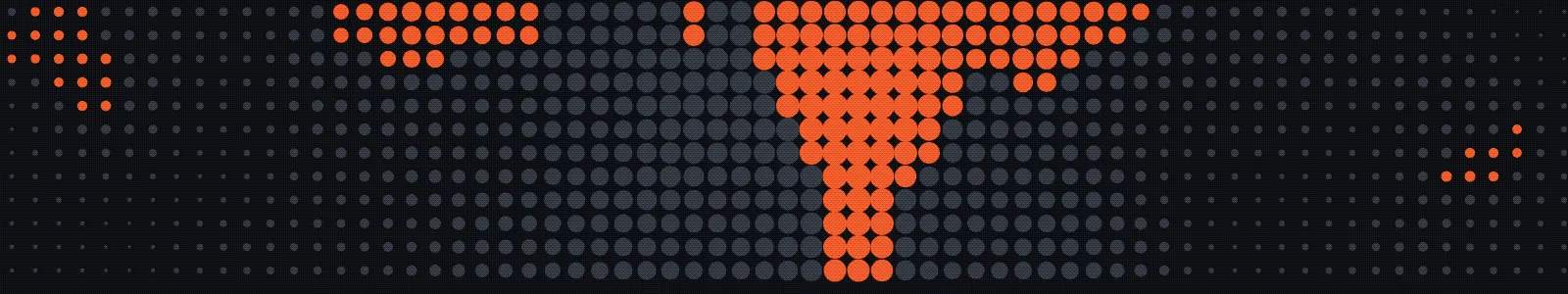 Halftone dot field in ink and flame, dots scaled by a radial noise function.