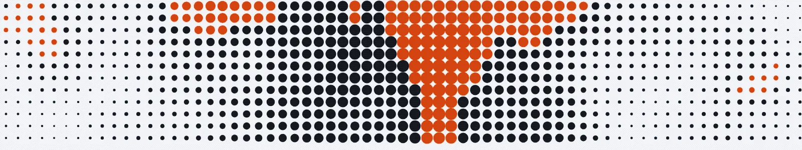 Halftone dot field in ink and flame, dots scaled by a radial noise function.